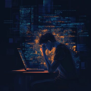 man works at a computer